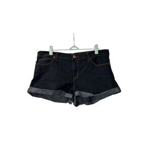 Forever 21 Womens Blue Denim Booty Shorts Cuffed Mid Rise Dark Wash Size 30